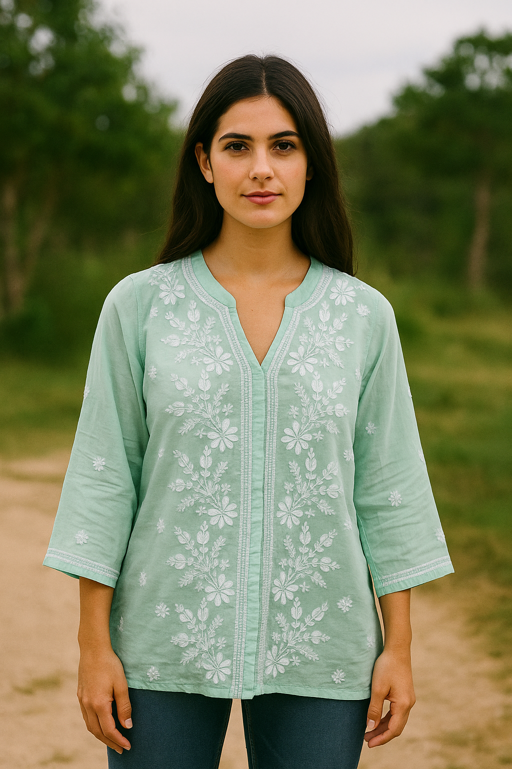 Chikankari Cotton Mandarin Top