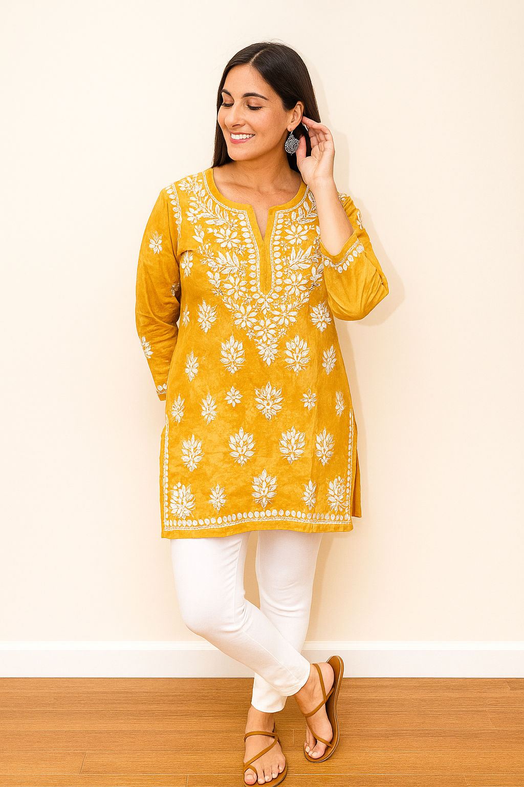 Chikankari Printed Cotton Kurta- Ghaaspatti work