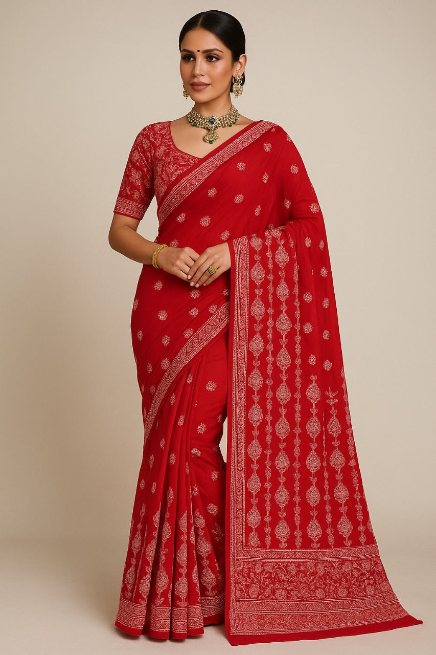 Misri Chikankari Georgette Mukaish Saree