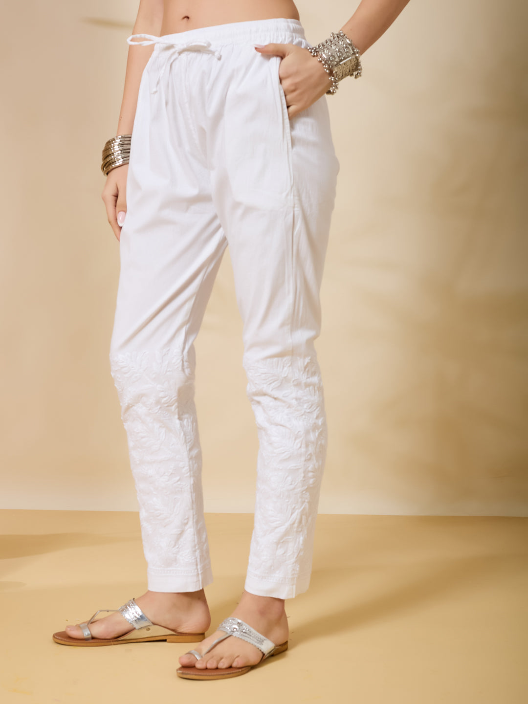 Aara White Stretch Lycra Pants