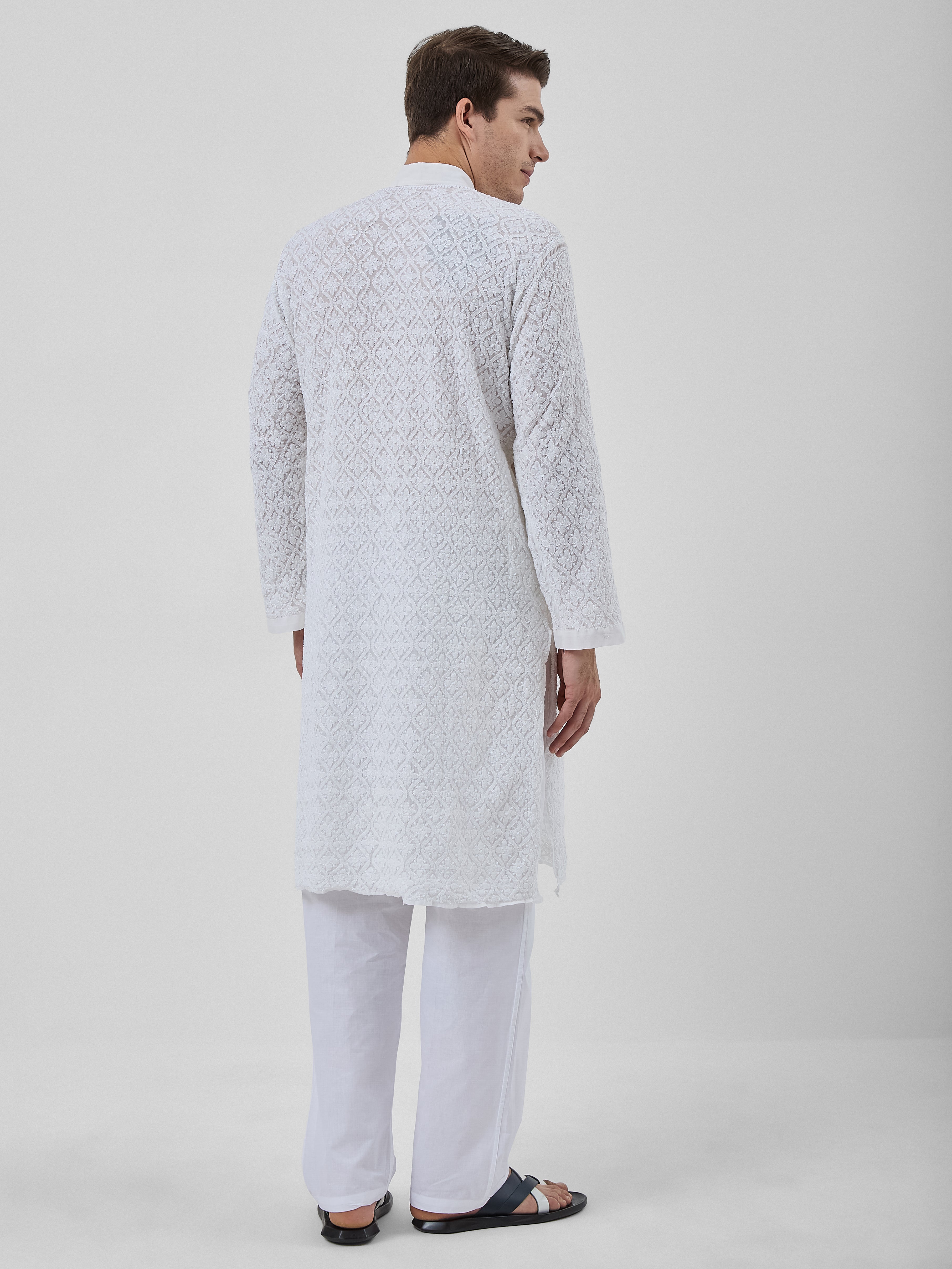 The Idris Signature Chikankari Kurta Ensemble – Pearl White