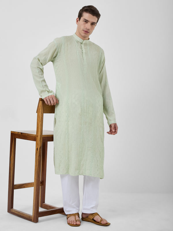 The Rayan Chanderi Kurta Ensemble – Sage Mist