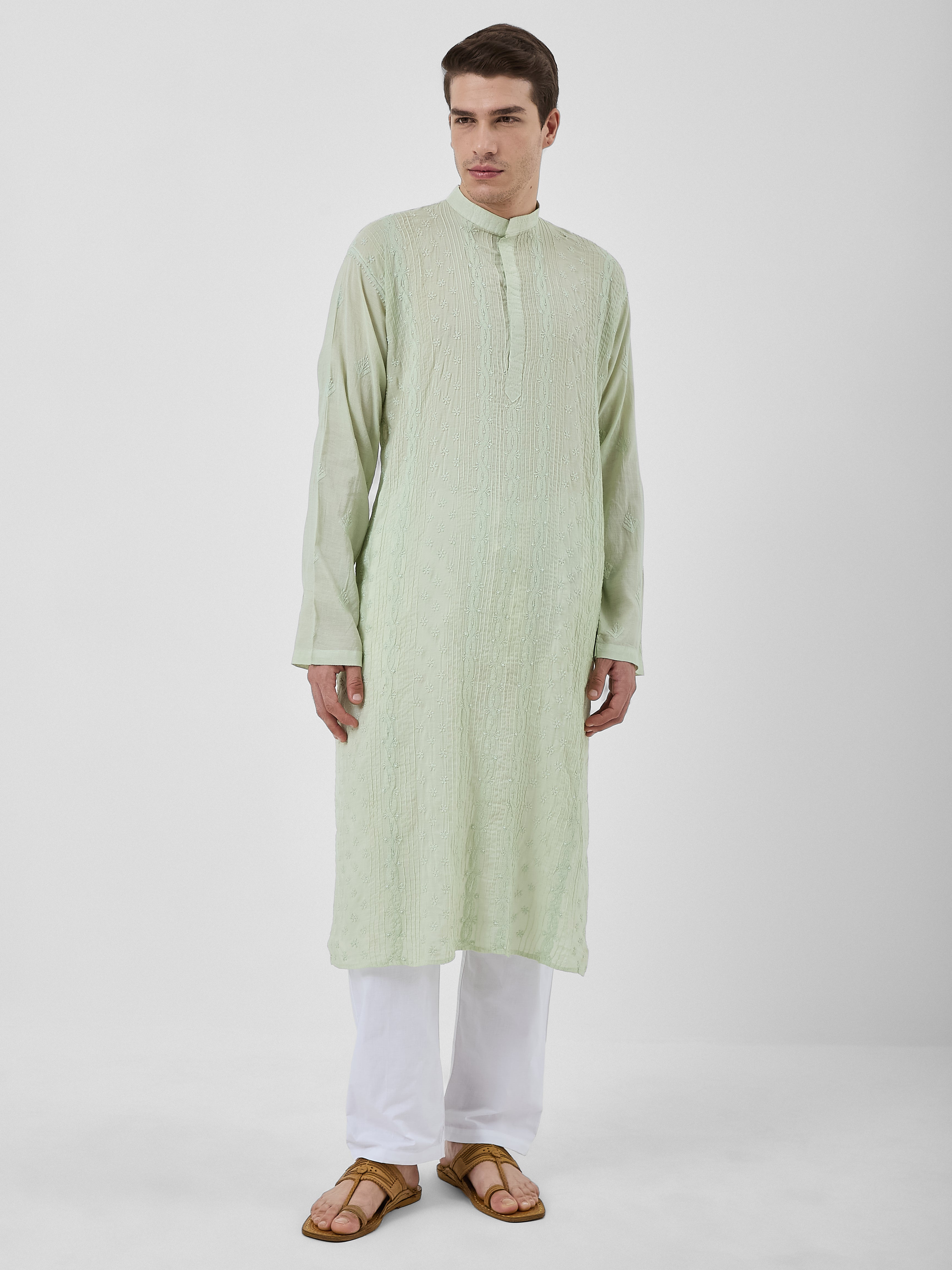 The Rayan Chanderi Kurta Ensemble – Sage Mist
