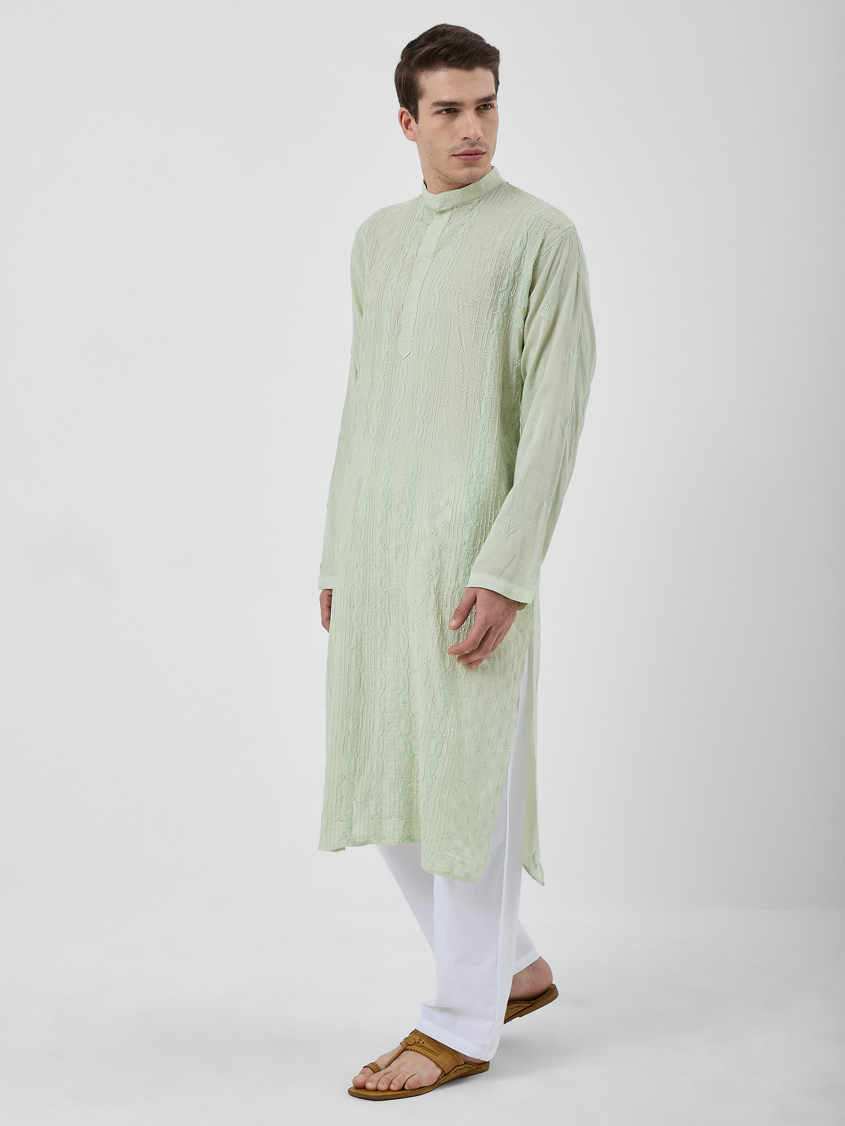 The Rayan Chanderi Kurta Ensemble – Sage Mist