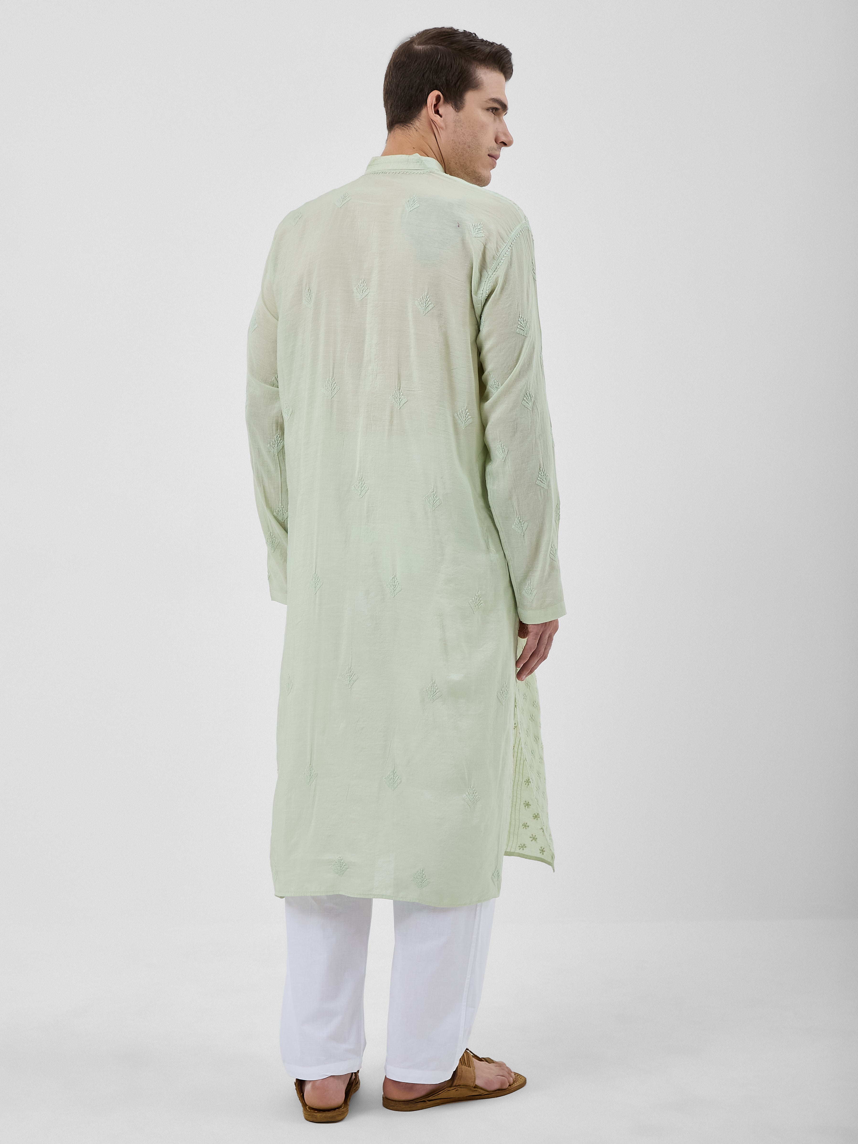 The Rayan Chanderi Kurta Ensemble – Sage Mist