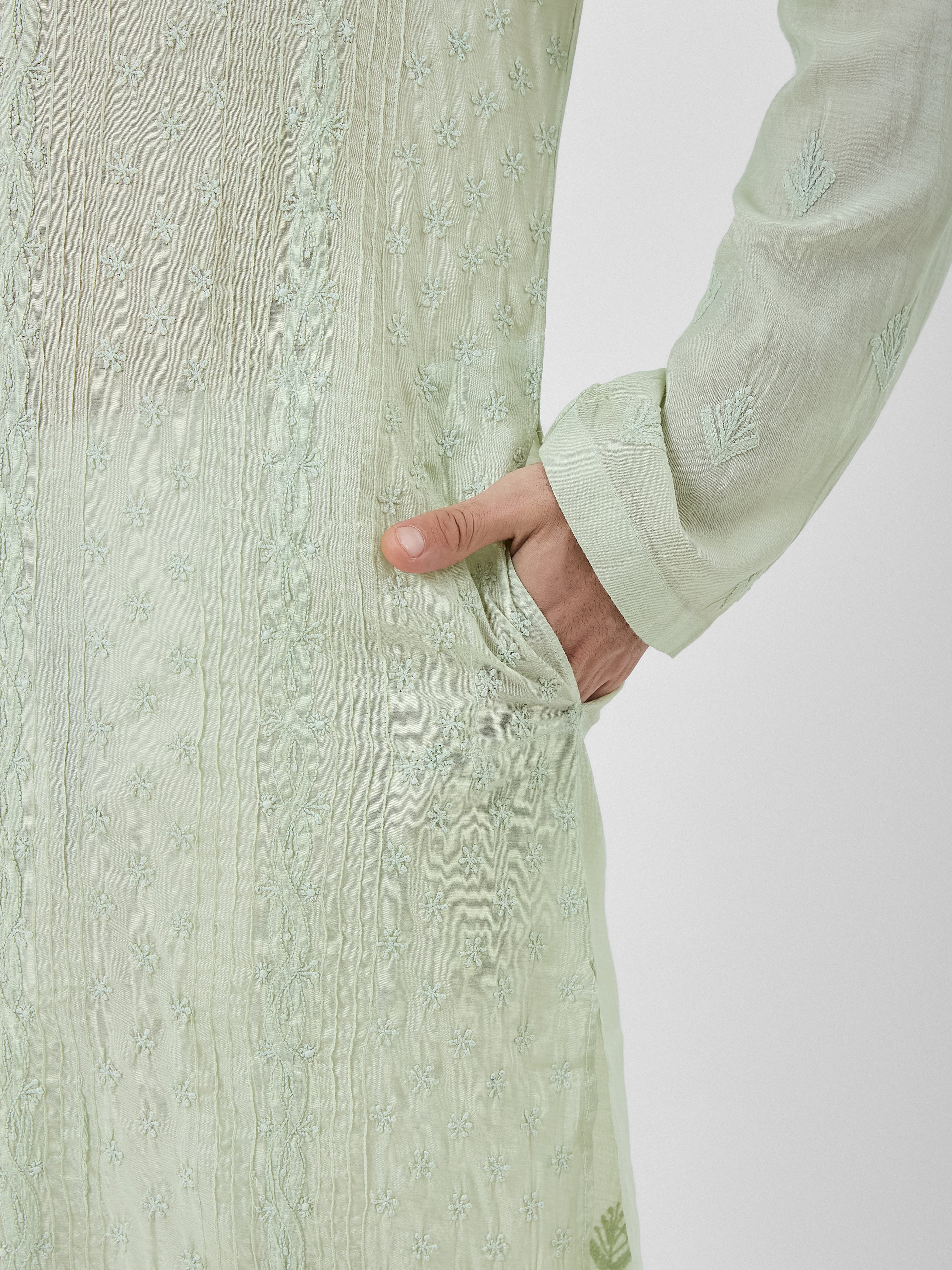 The Rayan Chanderi Kurta Ensemble – Sage Mist