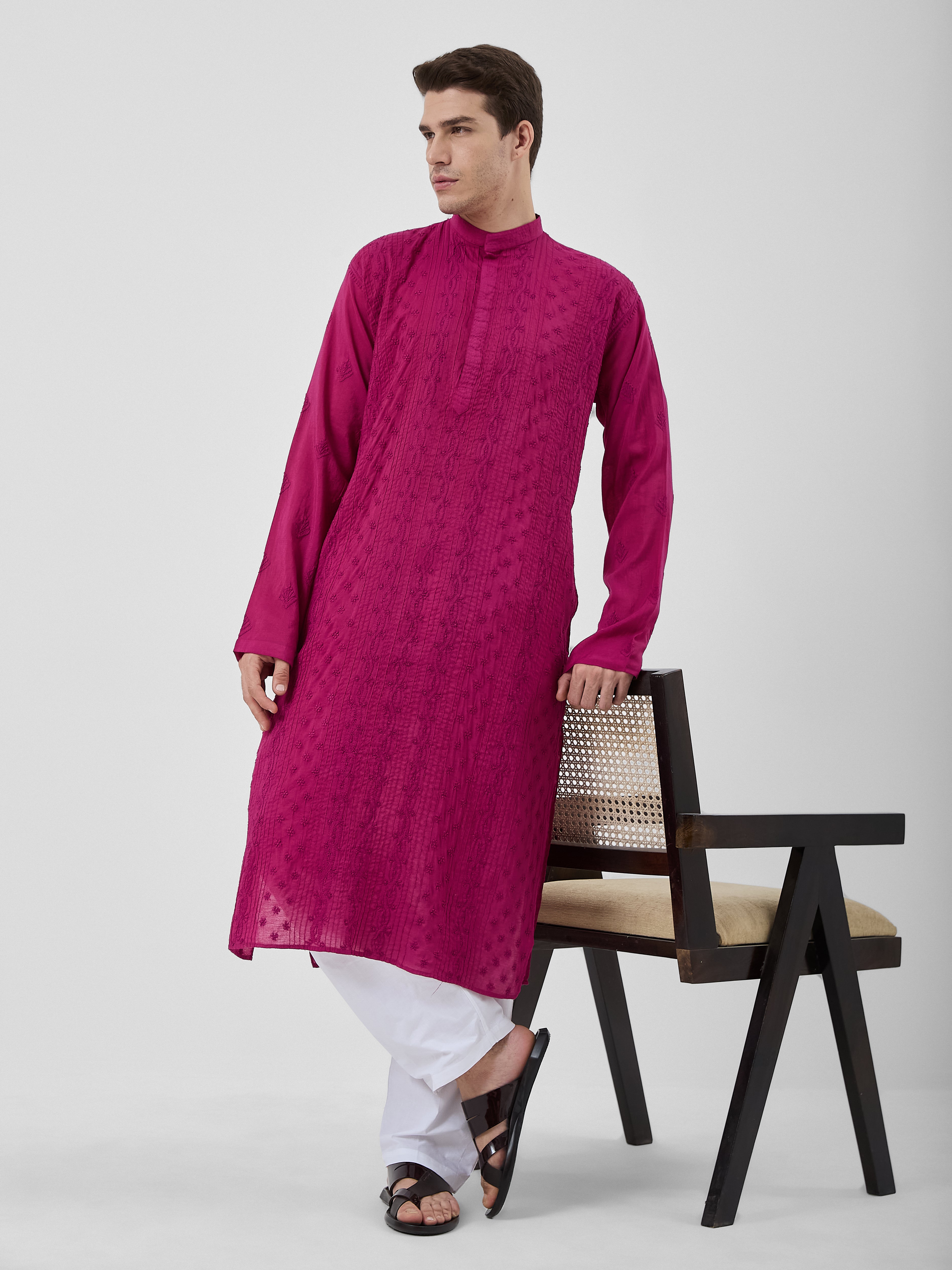 The Emir Chanderi Kurta Ensemble – Berry Wine