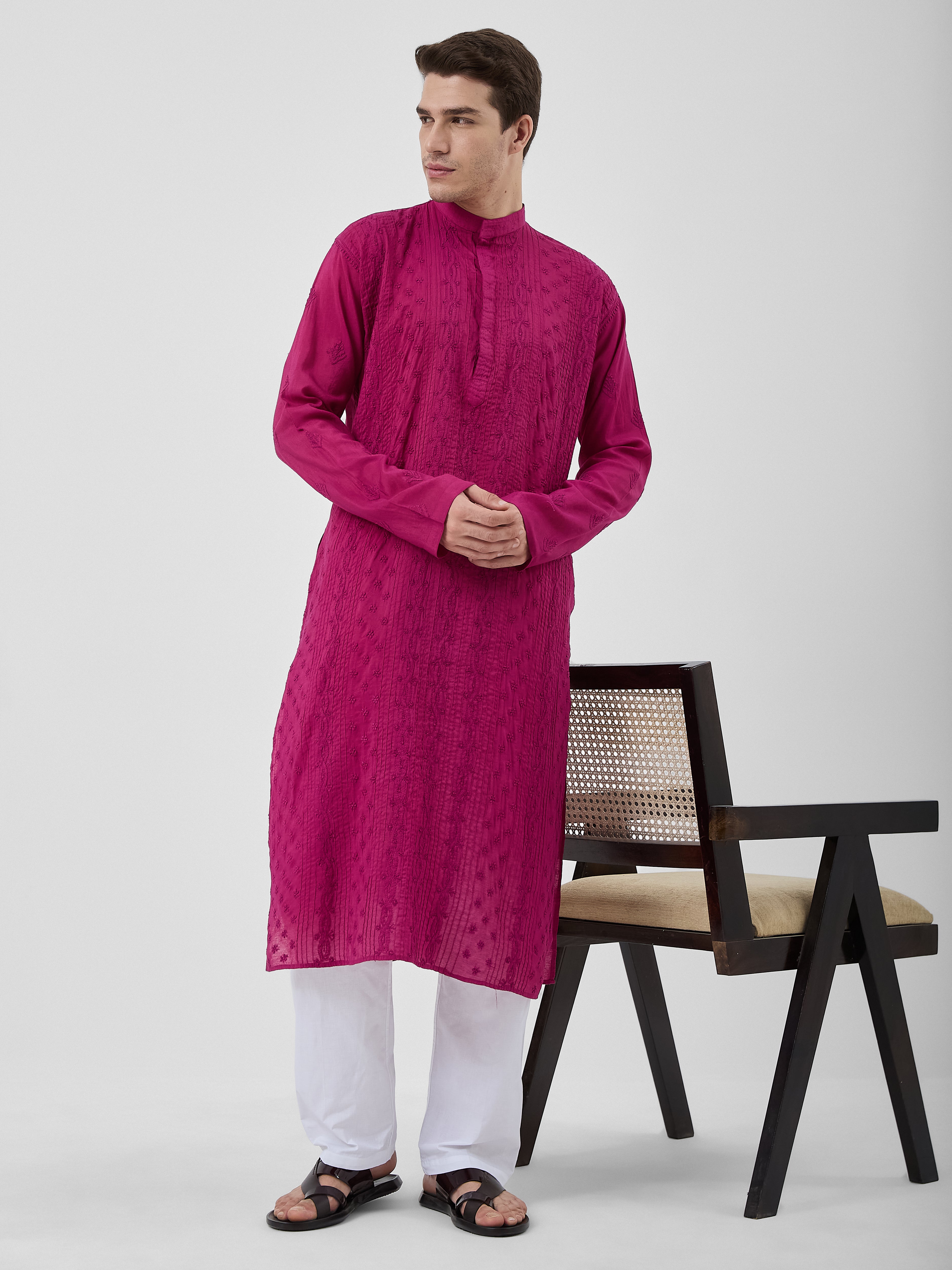 The Emir Chanderi Kurta Ensemble – Berry Wine