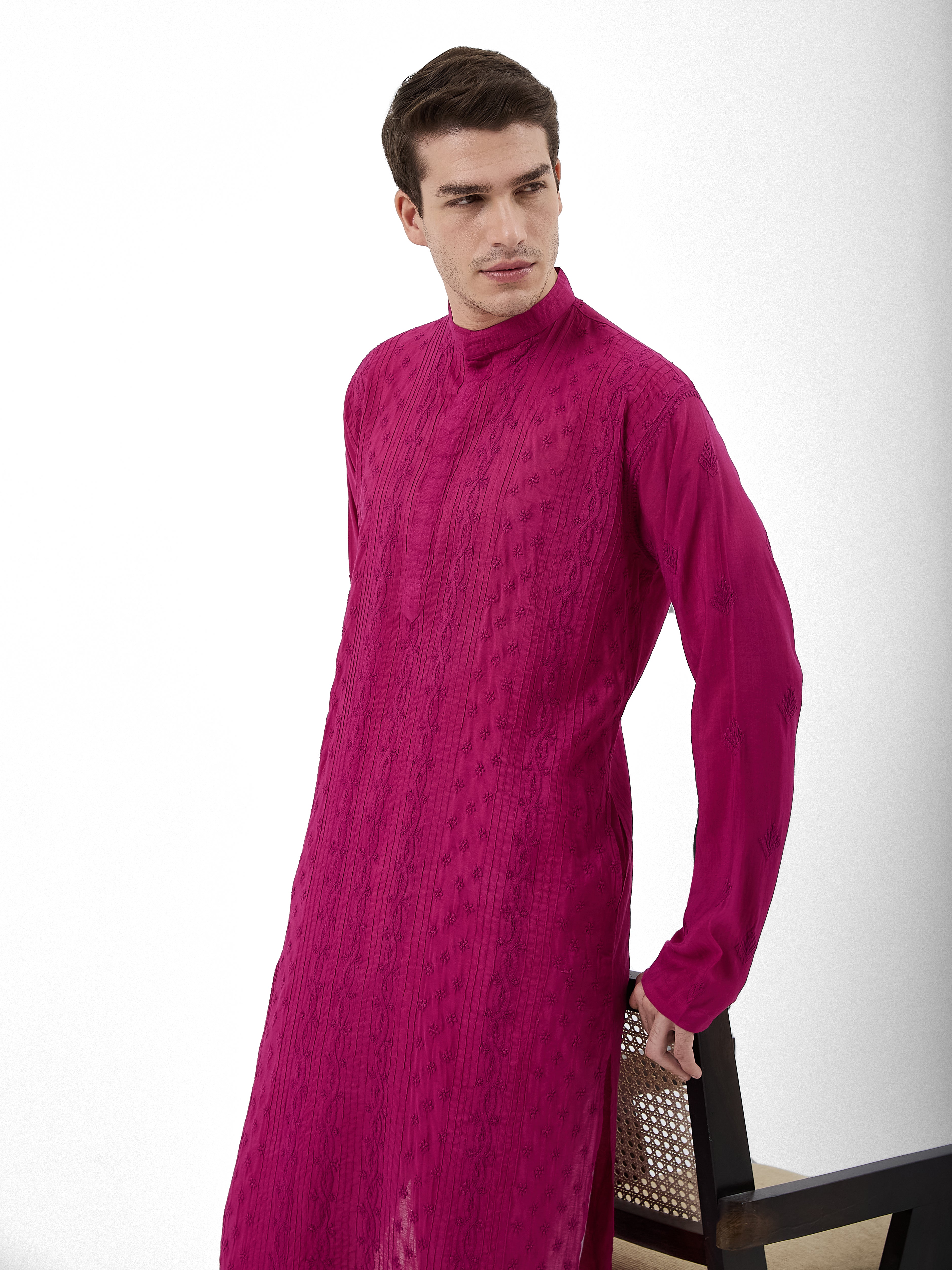 The Emir Chanderi Kurta Ensemble – Berry Wine