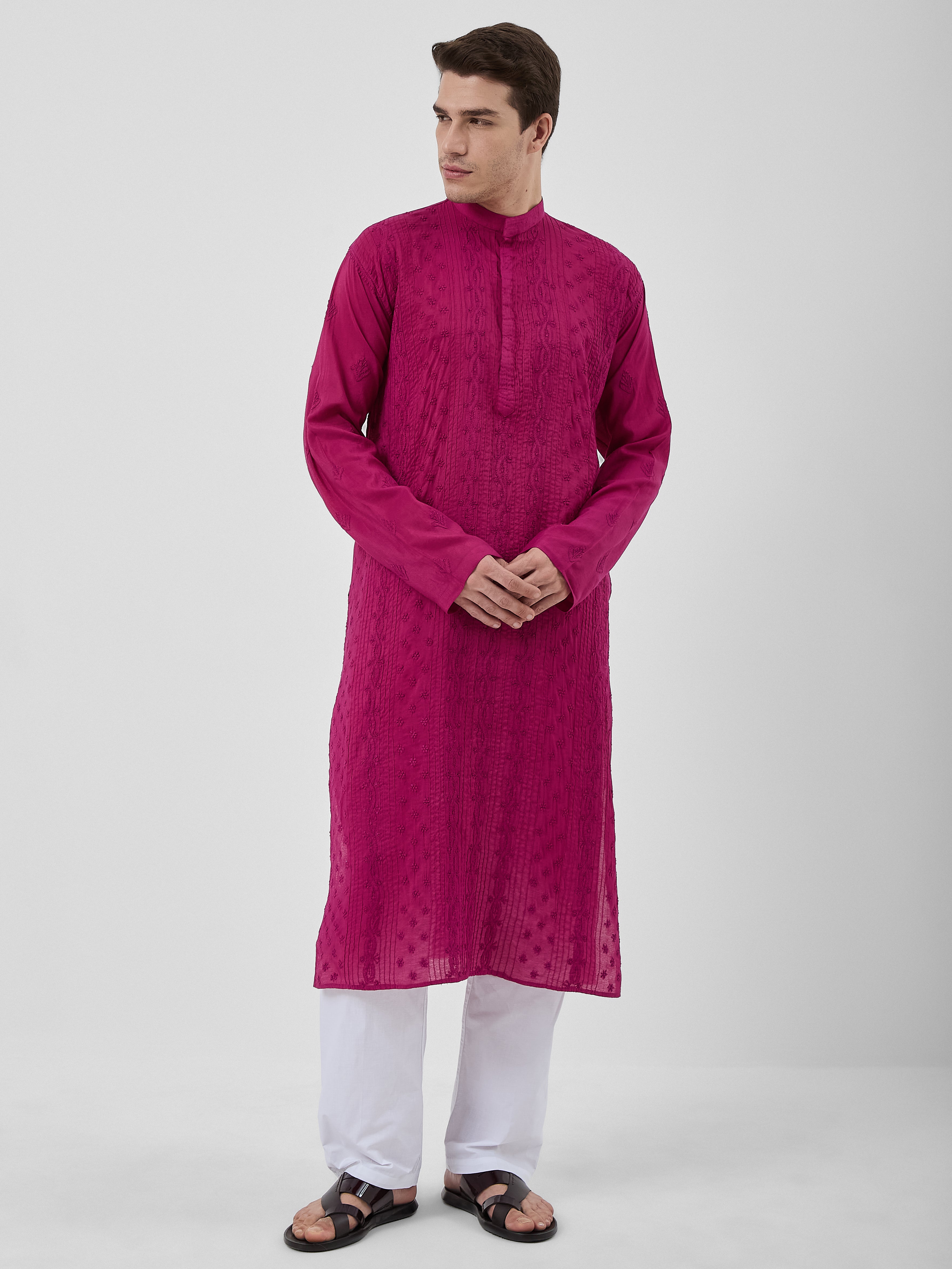 The Emir Chanderi Kurta Ensemble – Berry Wine