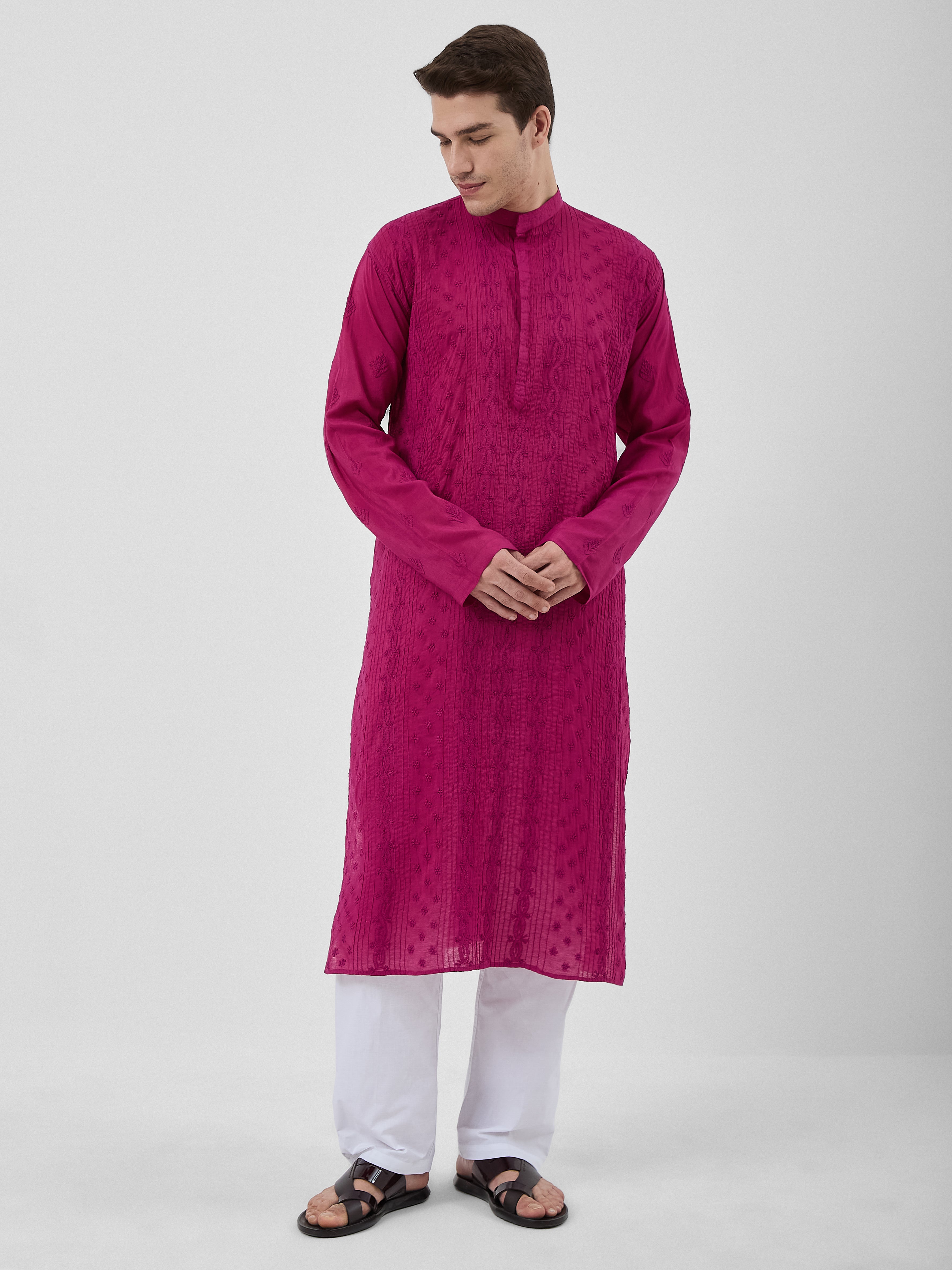 The Emir Chanderi Kurta Ensemble – Berry Wine