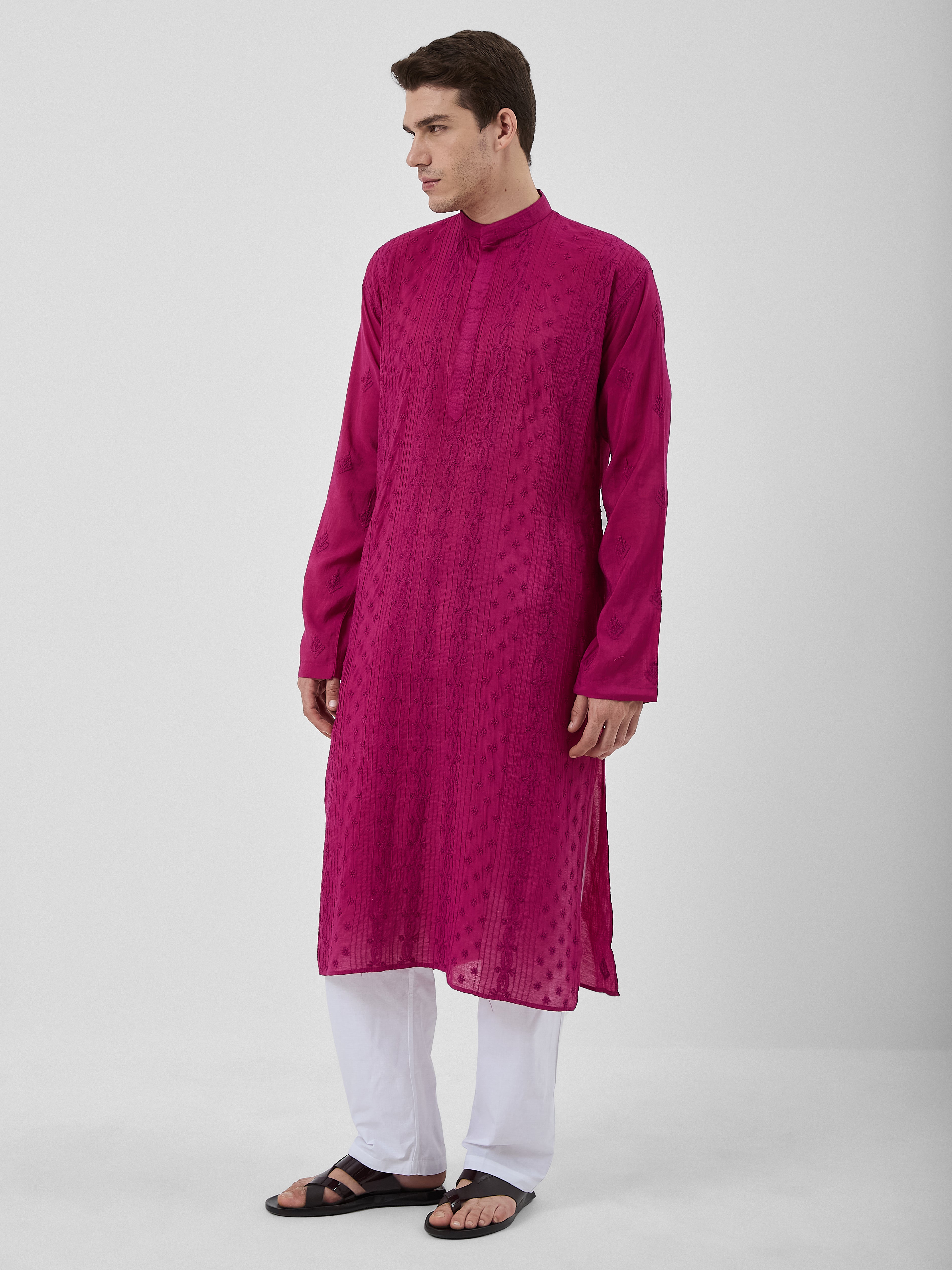The Emir Chanderi Kurta Ensemble – Berry Wine