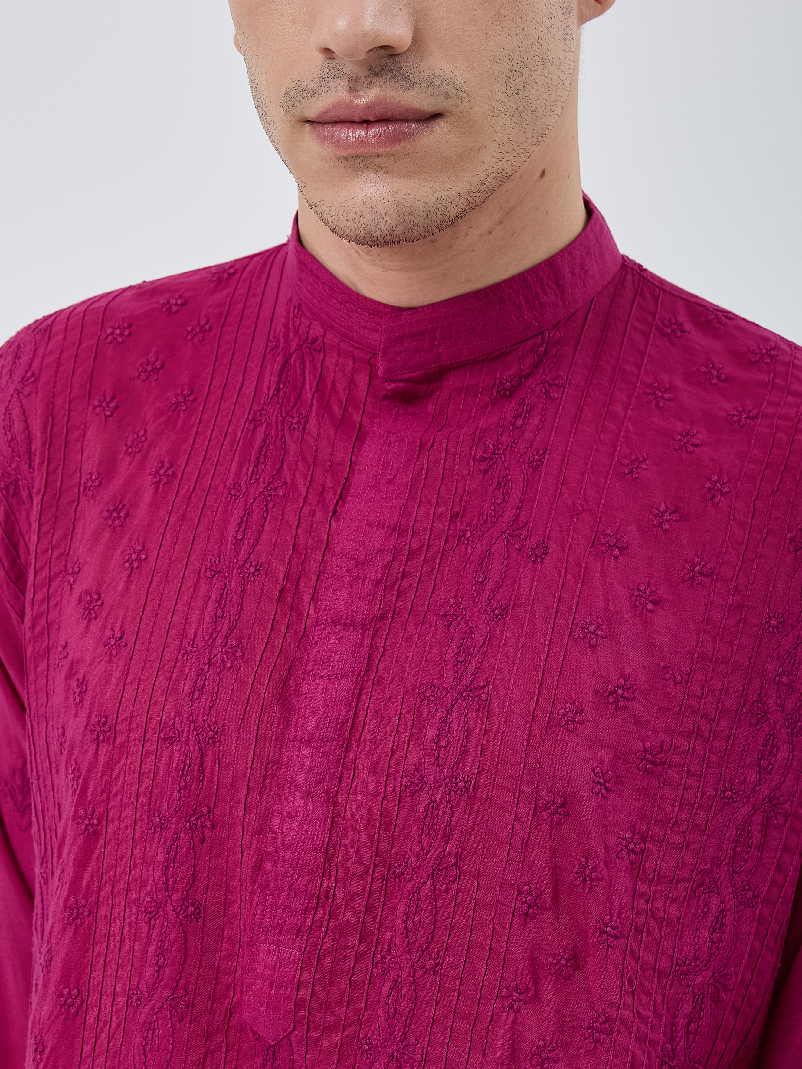 The Emir Chanderi Kurta Ensemble – Berry Wine
