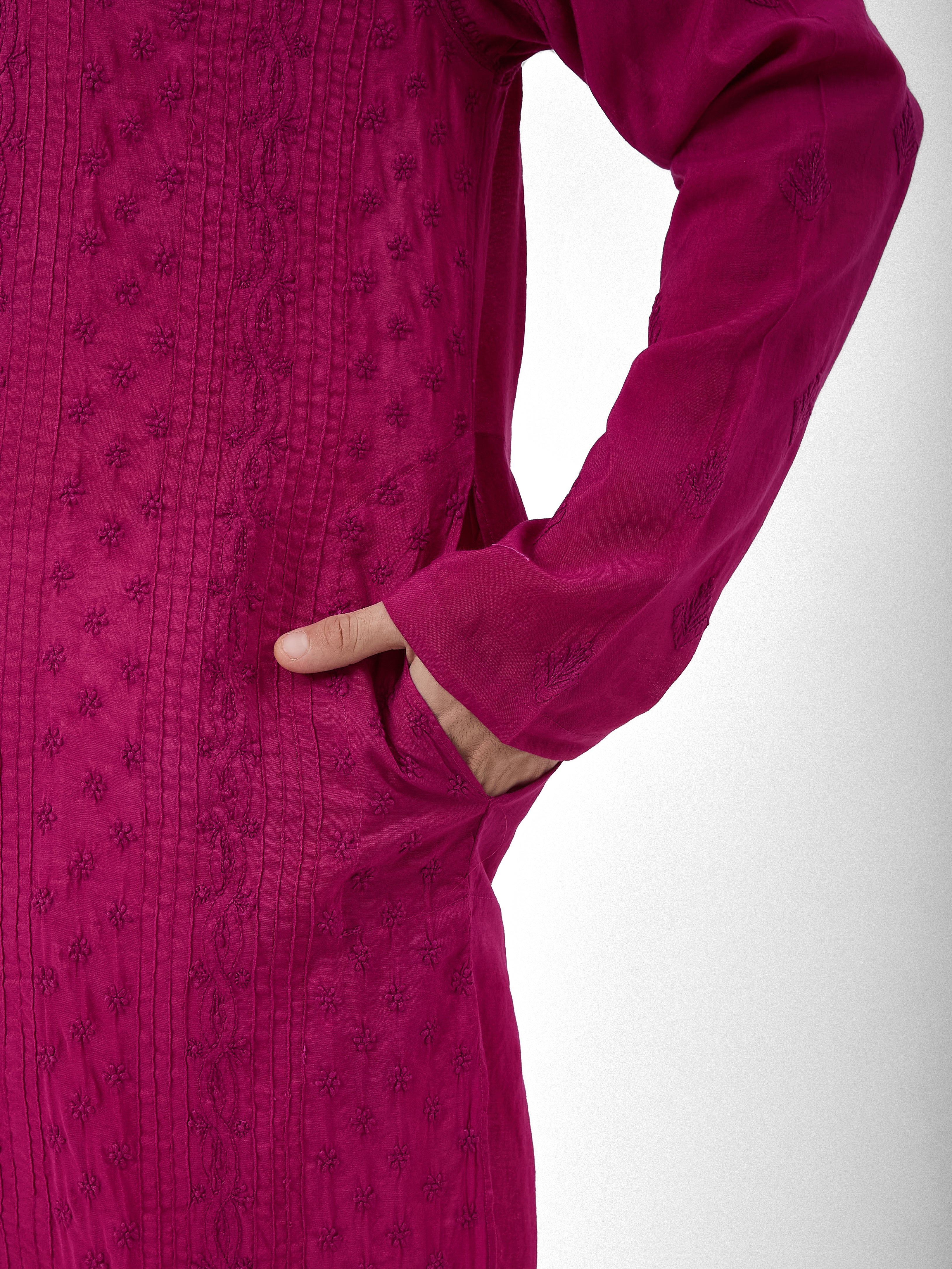 The Emir Chanderi Kurta Ensemble – Berry Wine