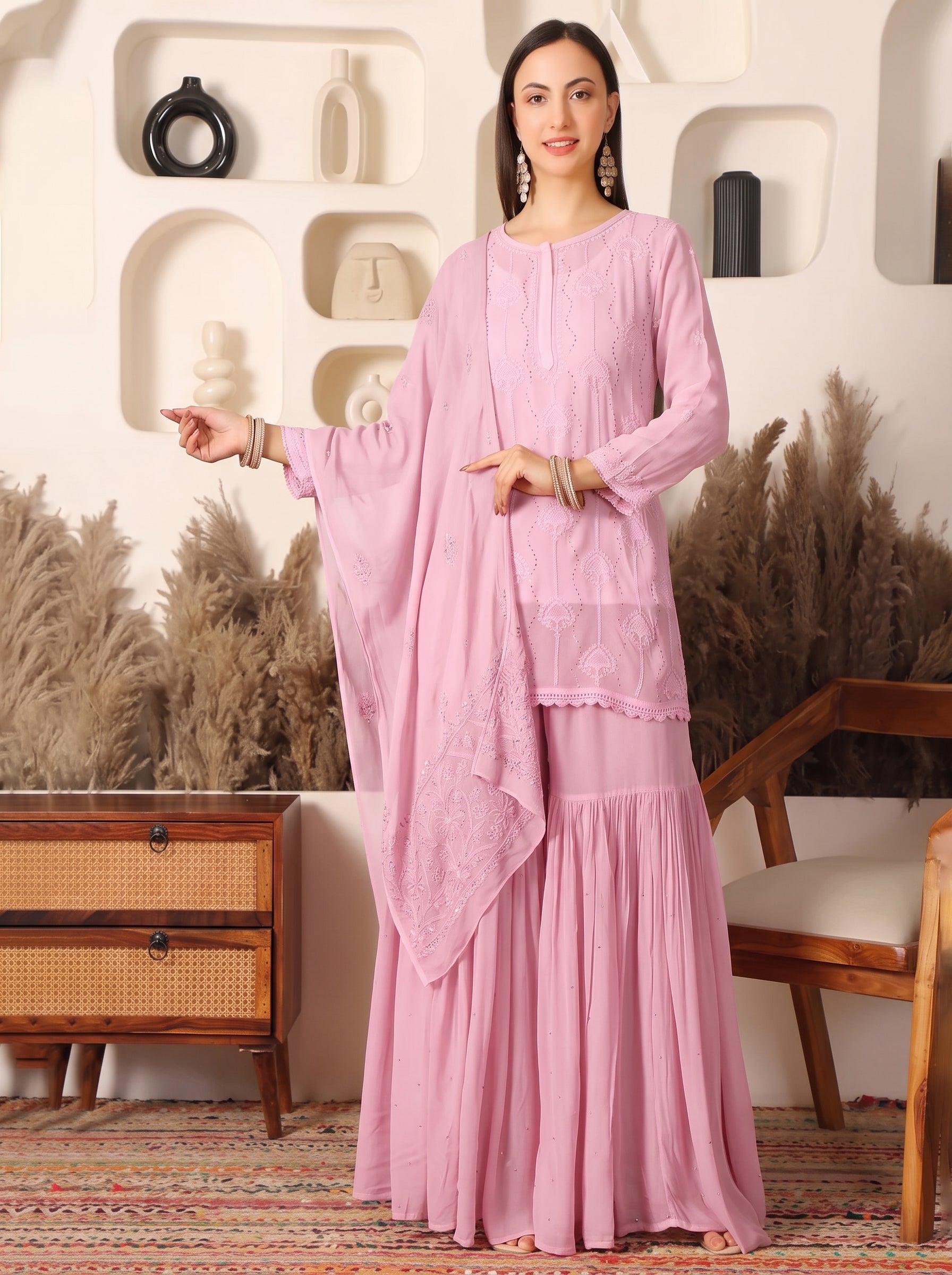 Aafreen Georgette Rose Gold Sharara Set