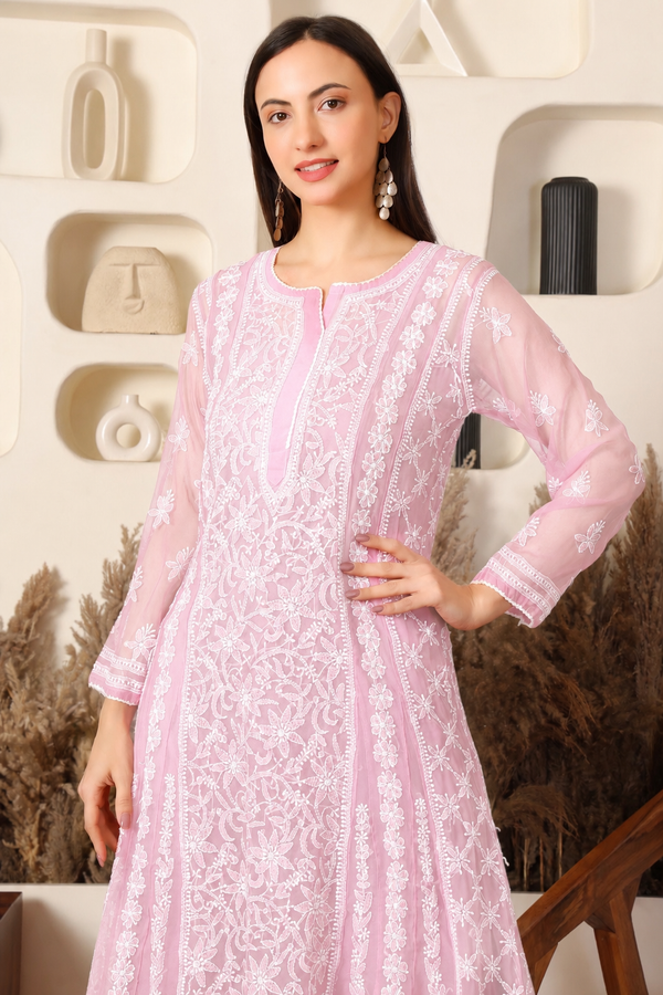 Adaah Georgette Light Pink Anarkali