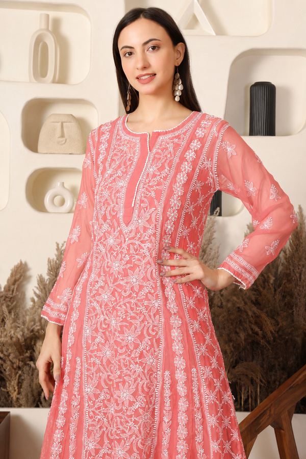 Adaah Georgette Dark Peach Anarkali