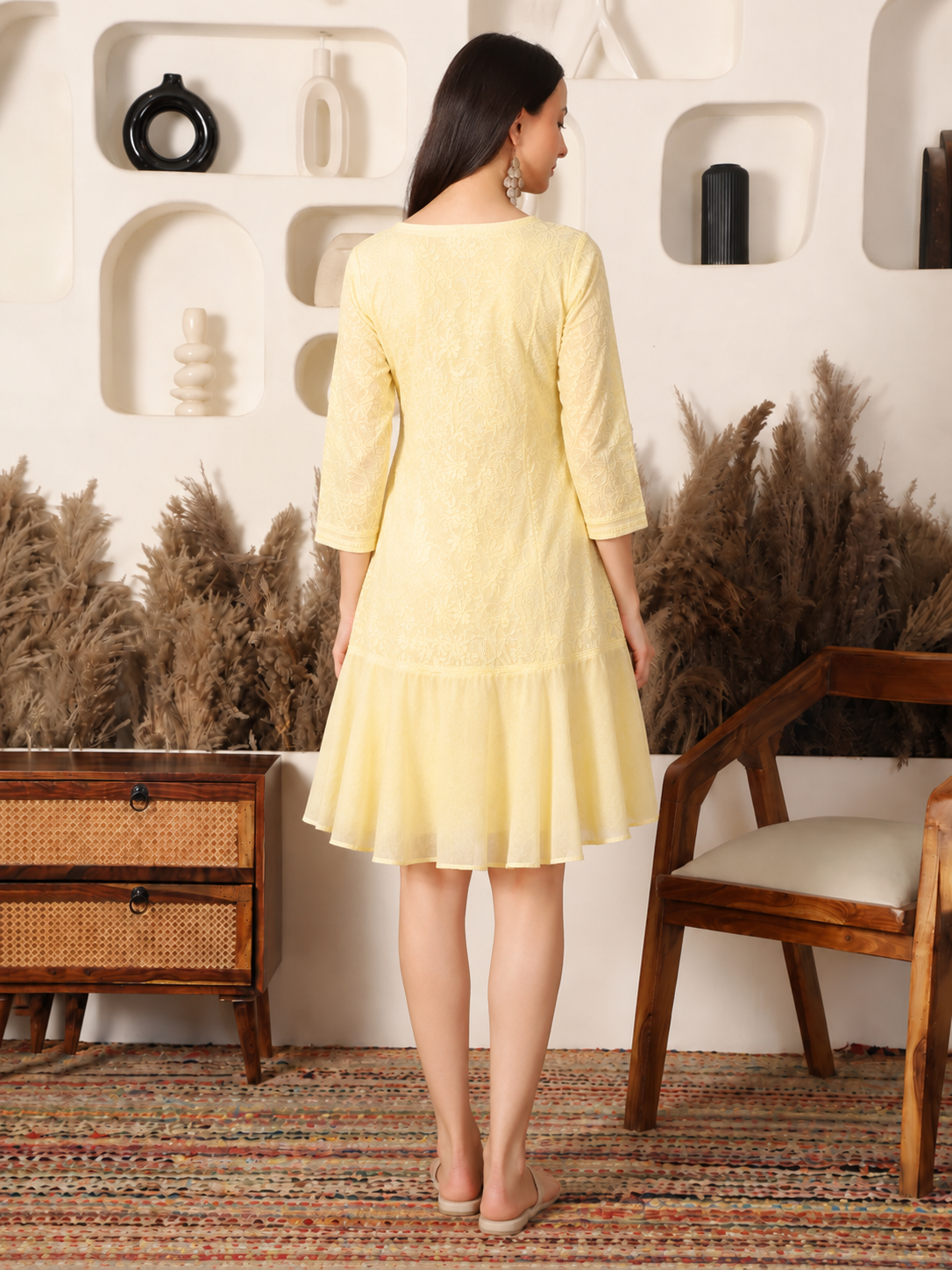Ava Cotton Pastel Yellow Flare Dress