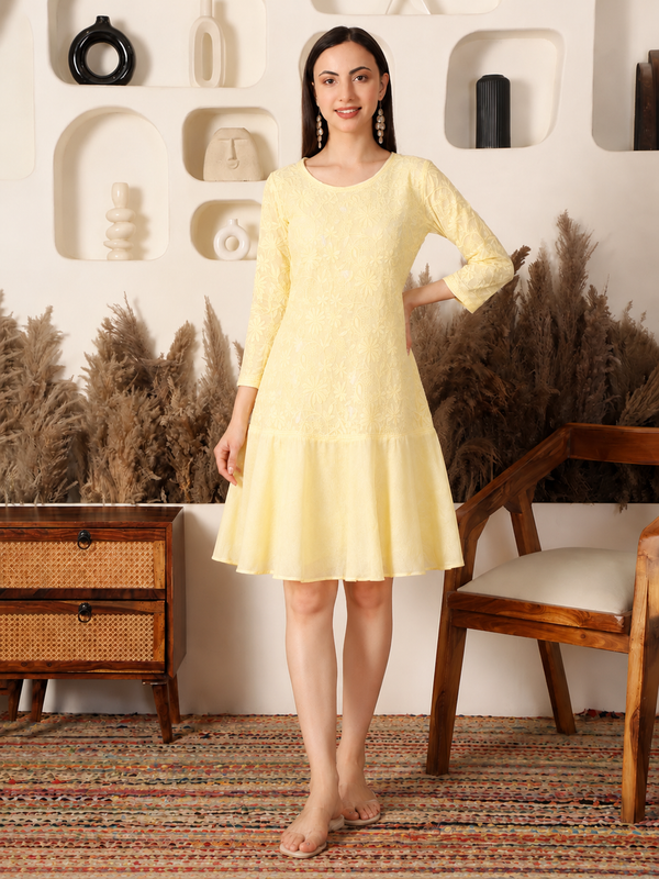 Ava Cotton Pastel Yellow Flare Dress