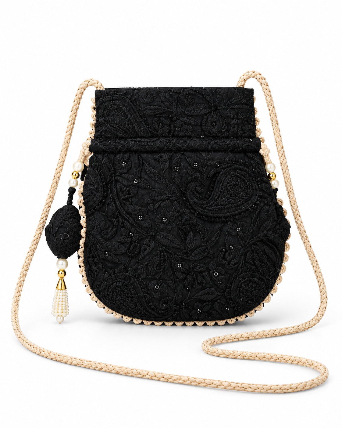 Black Chikankari embroidery Potli Bag