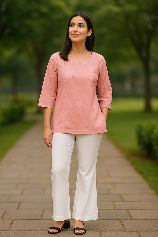 Blush Breeze Chikankari Muslin Top