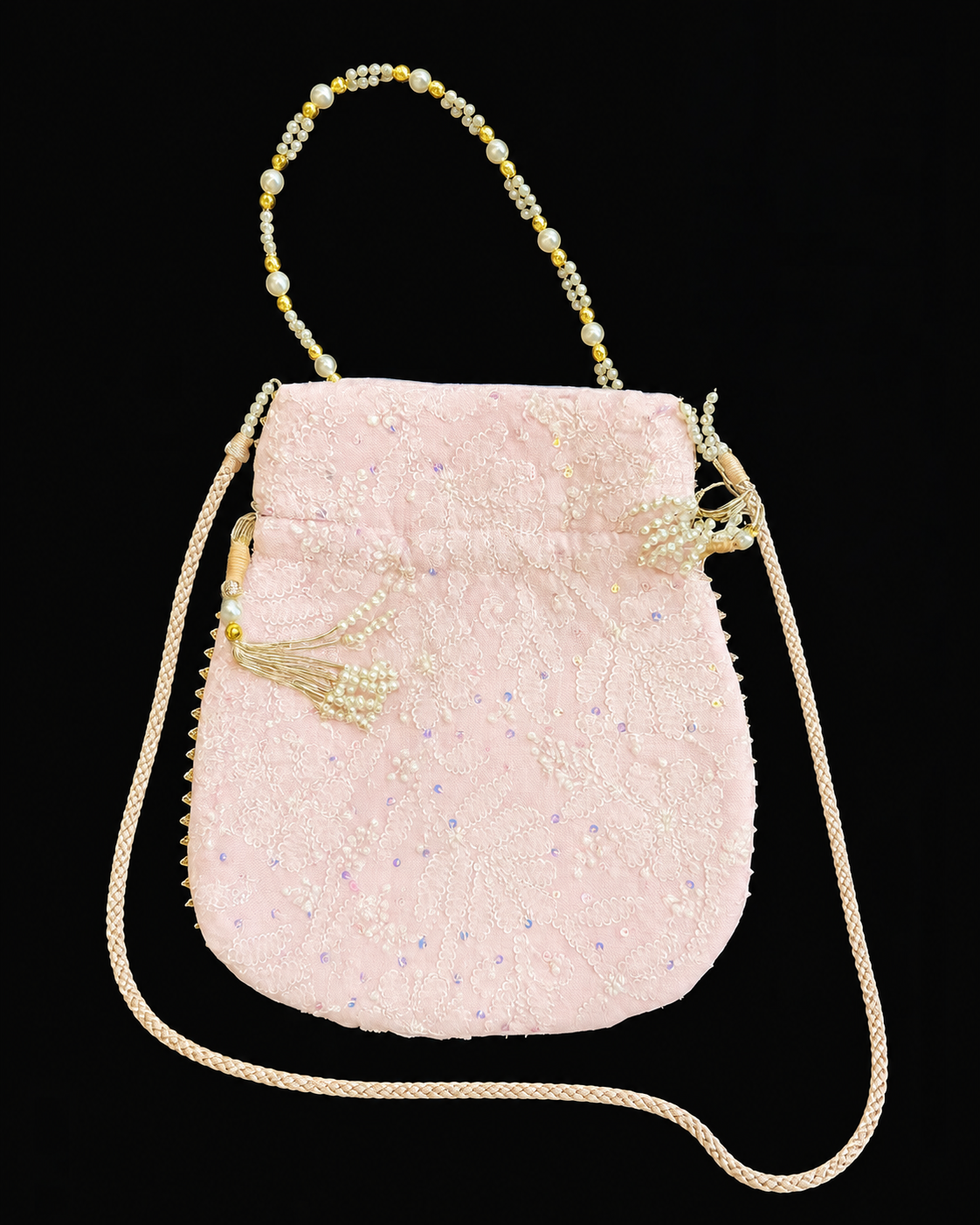 Blush Chikankari embroidery Potli Bag