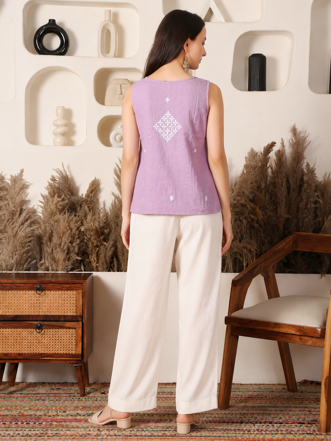 Inaya Pleated Cotton Mauve Top