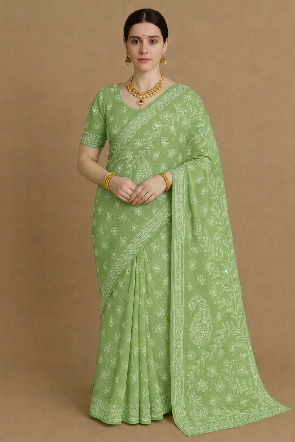 Misri Chikankari Georgette Mukaish Saree