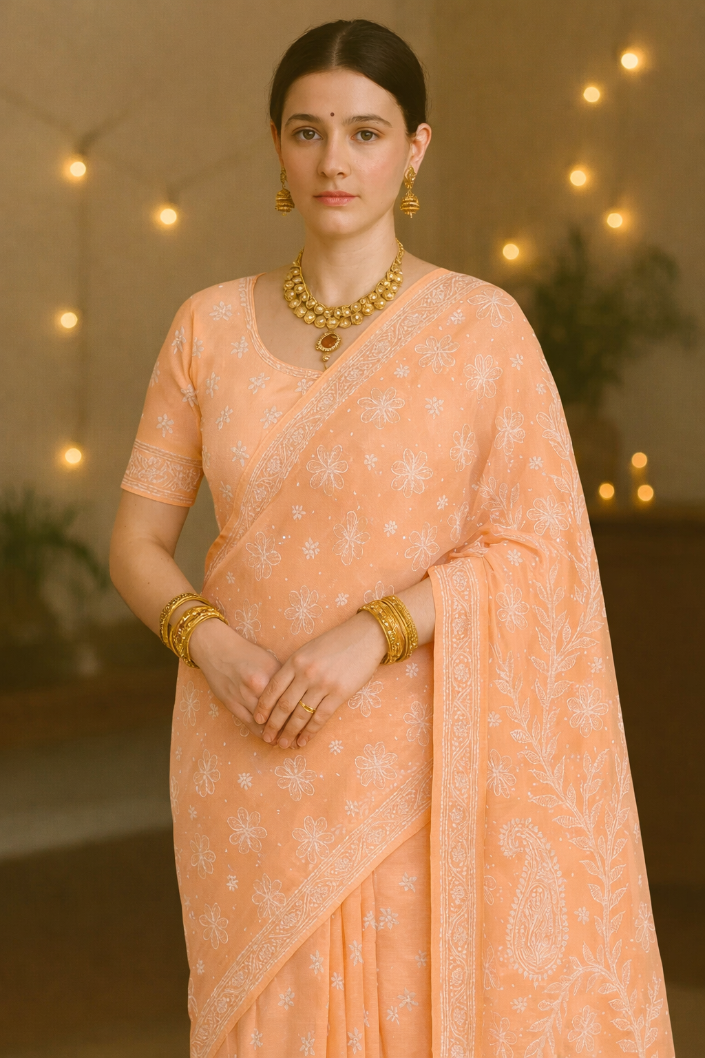 Misri Chikankari Georgette Mukaish Saree