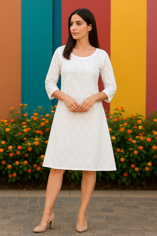 Chikankari A Yoke Dress