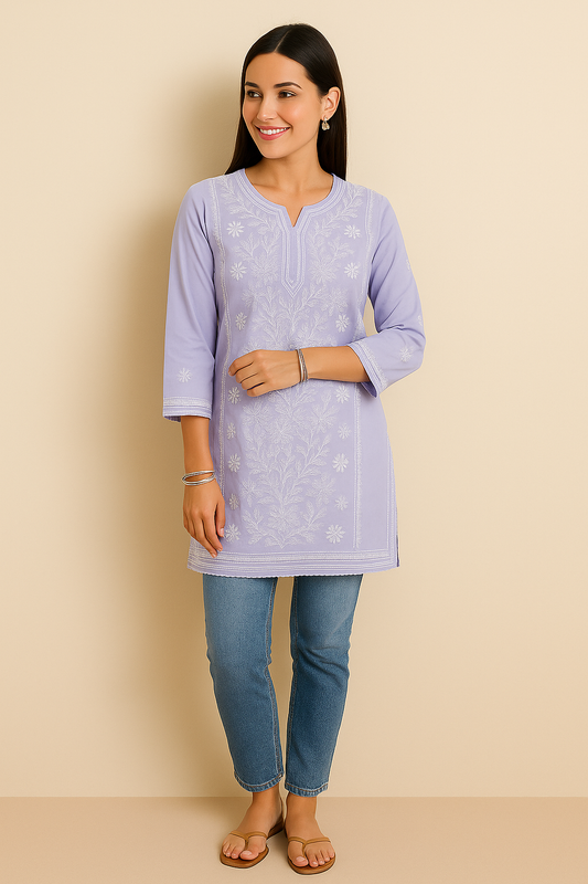 Chikankari Cotton Kurta -Bakhiya, Phanda work