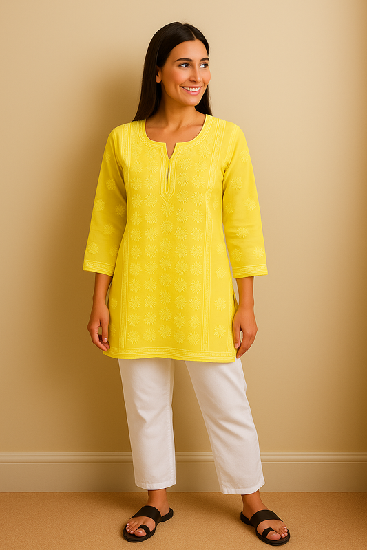 Chikankari Cotton Kurta -Bakhiya, Phanda work