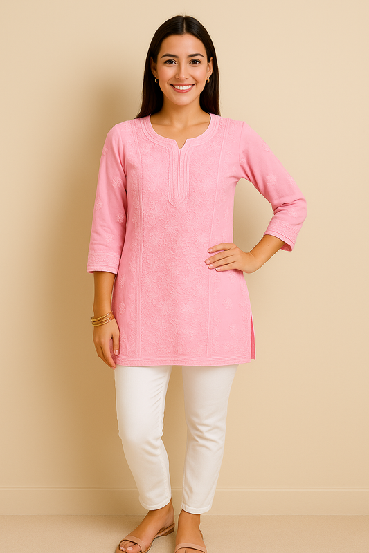Chikankari Cotton Kurta -Bakhiya, Phanda work