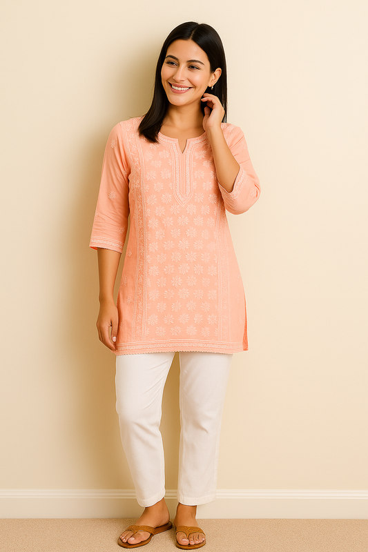 Chikankari Cotton Kurta -Bakhiya, Phanda work