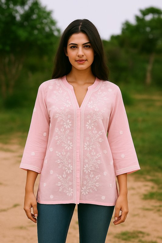 Chikankari Cotton Mandarin Top