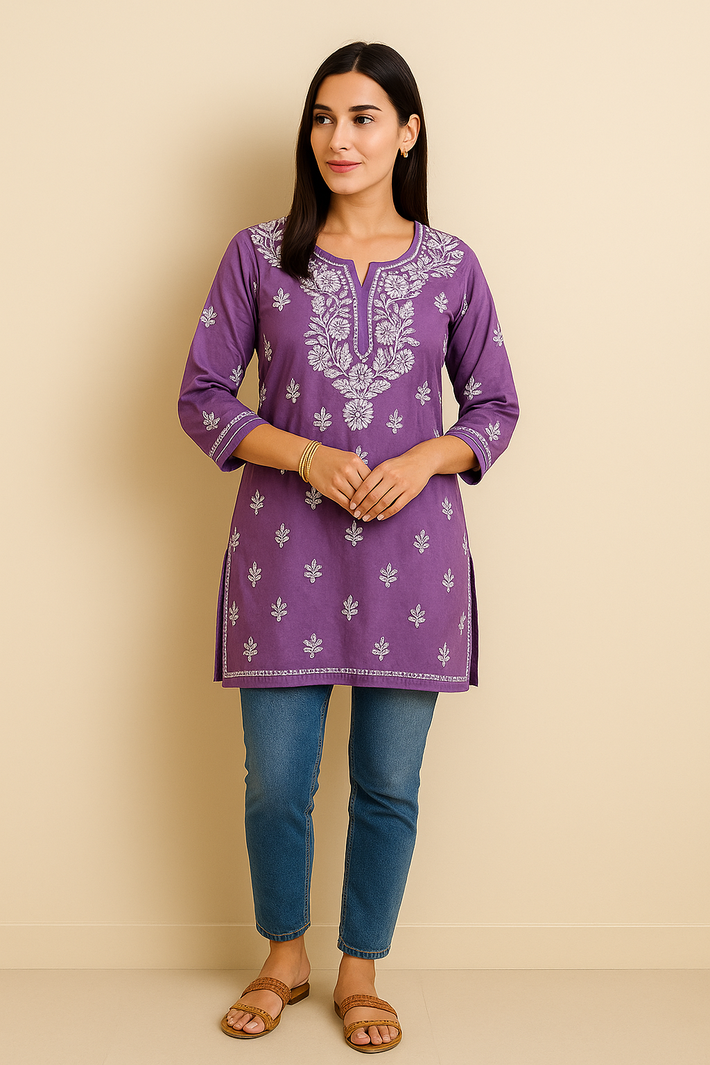 Chikankari Modal Kurta - Ghaaspatti work