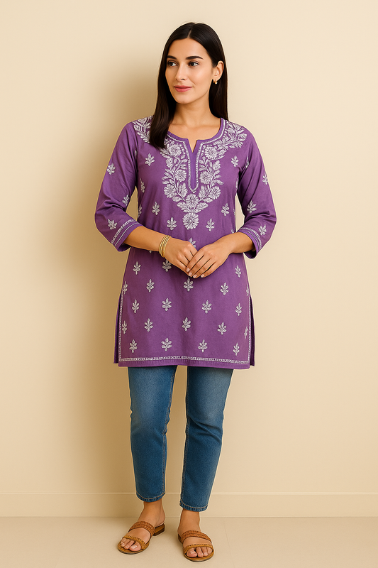 Chikankari Modal Kurta - Ghaaspatti work