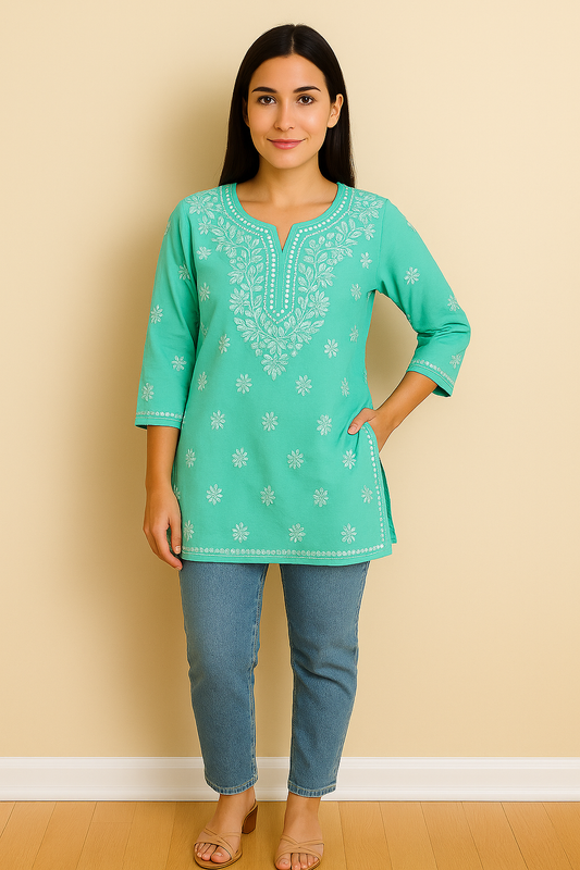 Chikankari Modal Kurta - Ghaaspatti work