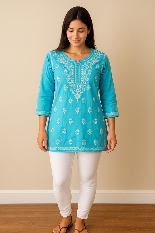 Chikankari Modal Kurta - Ghaaspatti work