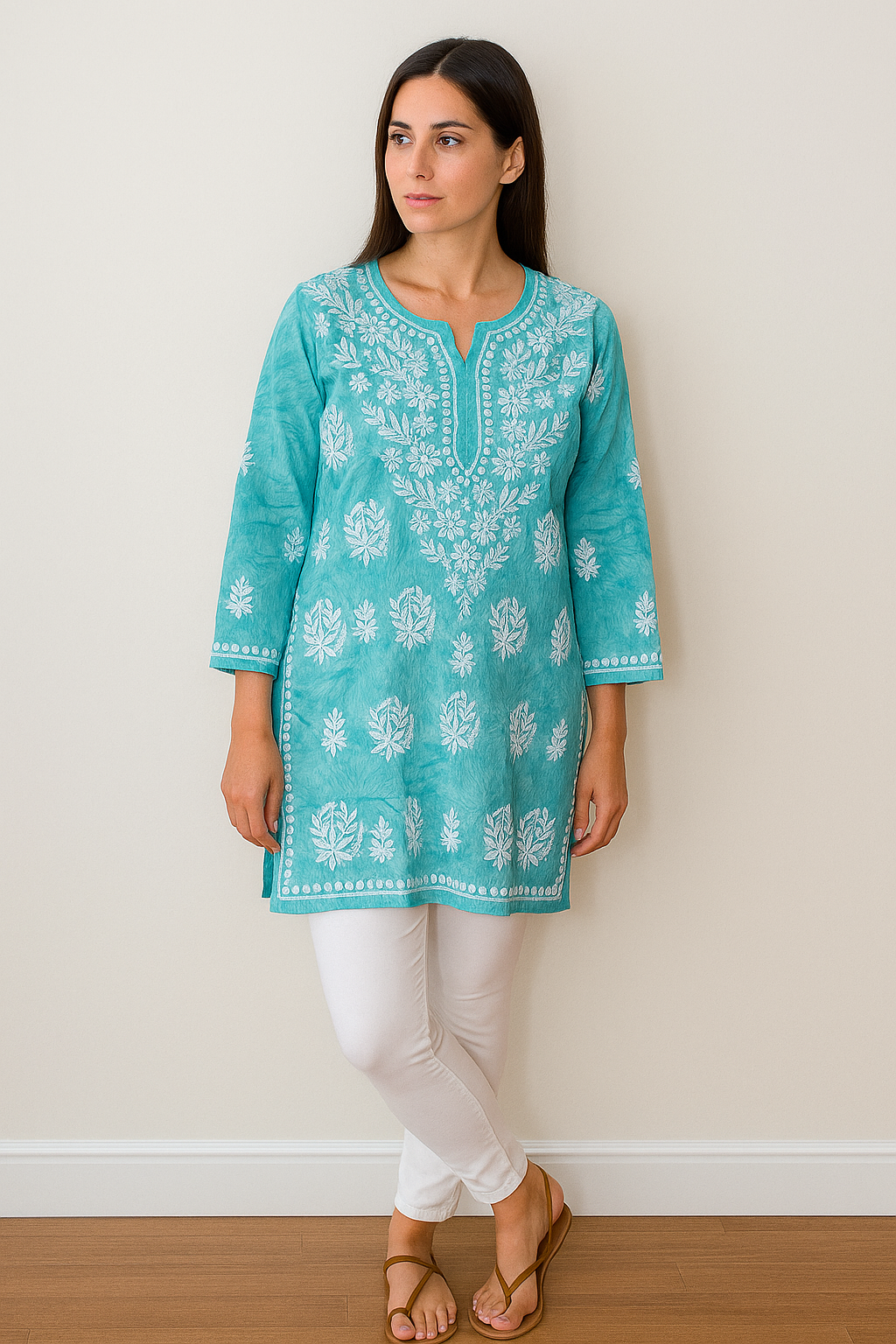 Chikankari Printed Cotton Kurta- Ghaaspatti work