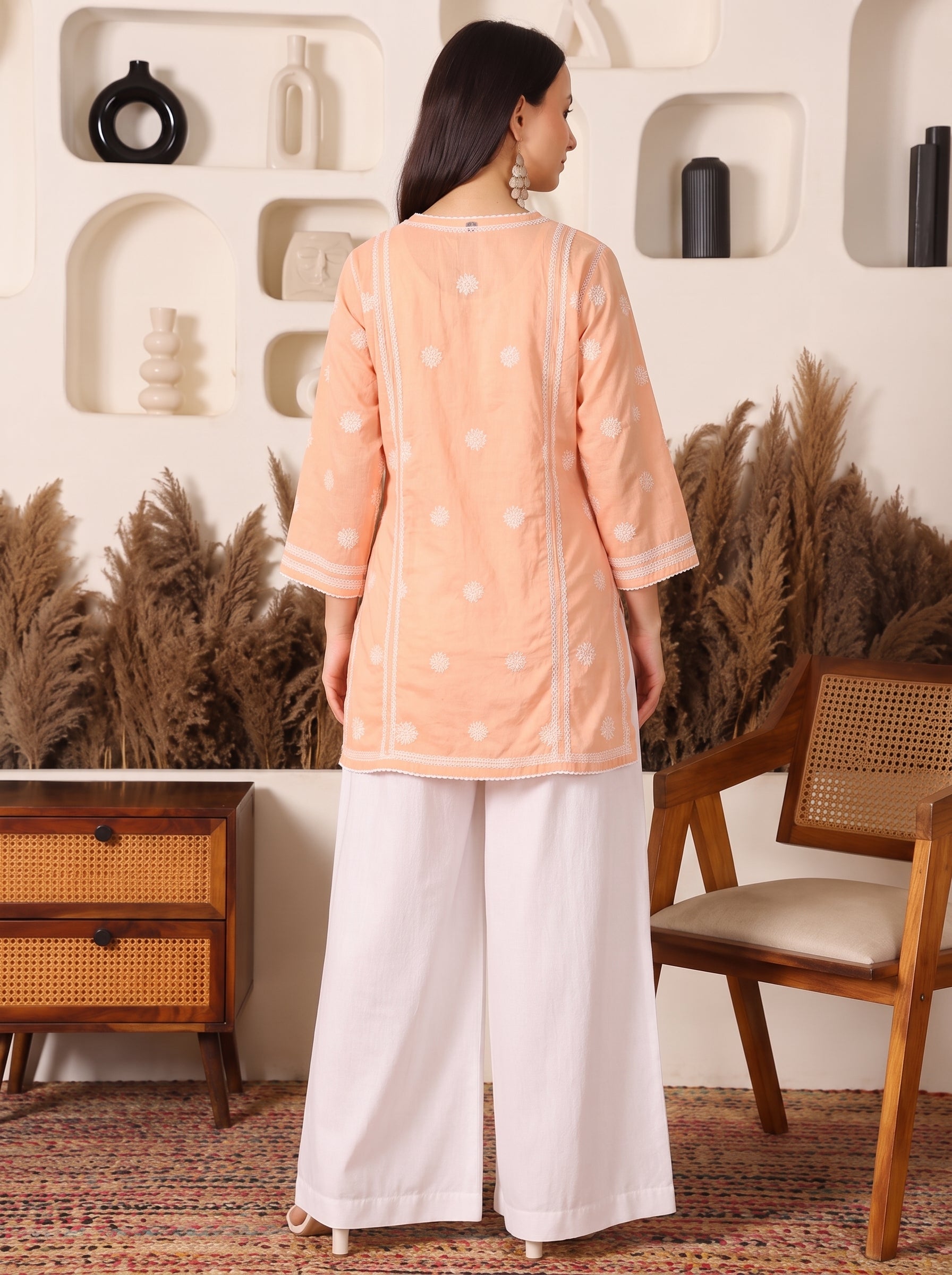 Raunaq Cotton Peach Chikankari Kurta
