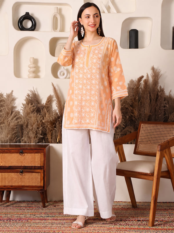 Raunaq Cotton Peach Chikankari Kurta