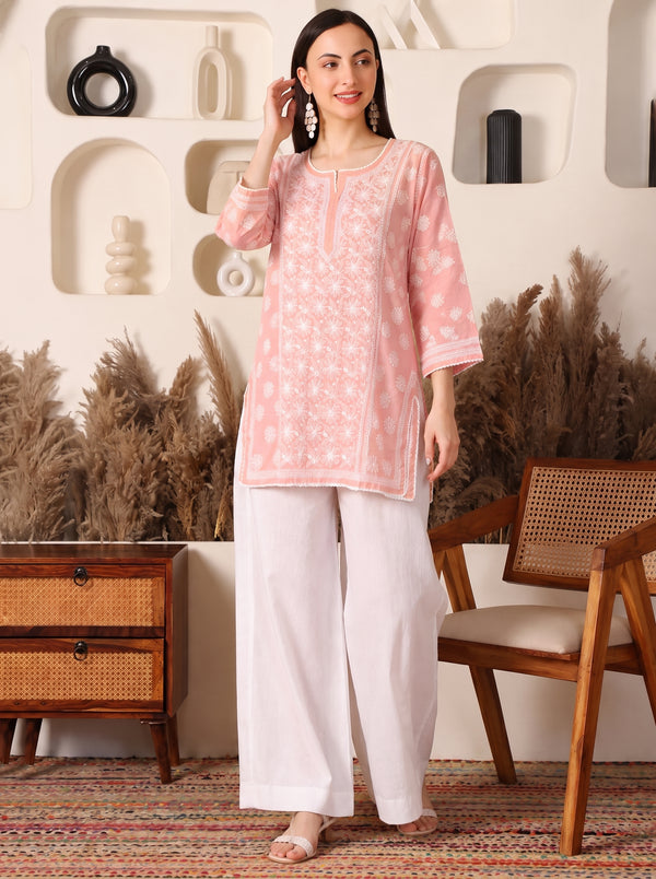 Raunaq Cotton Pink Chikankari Kurta