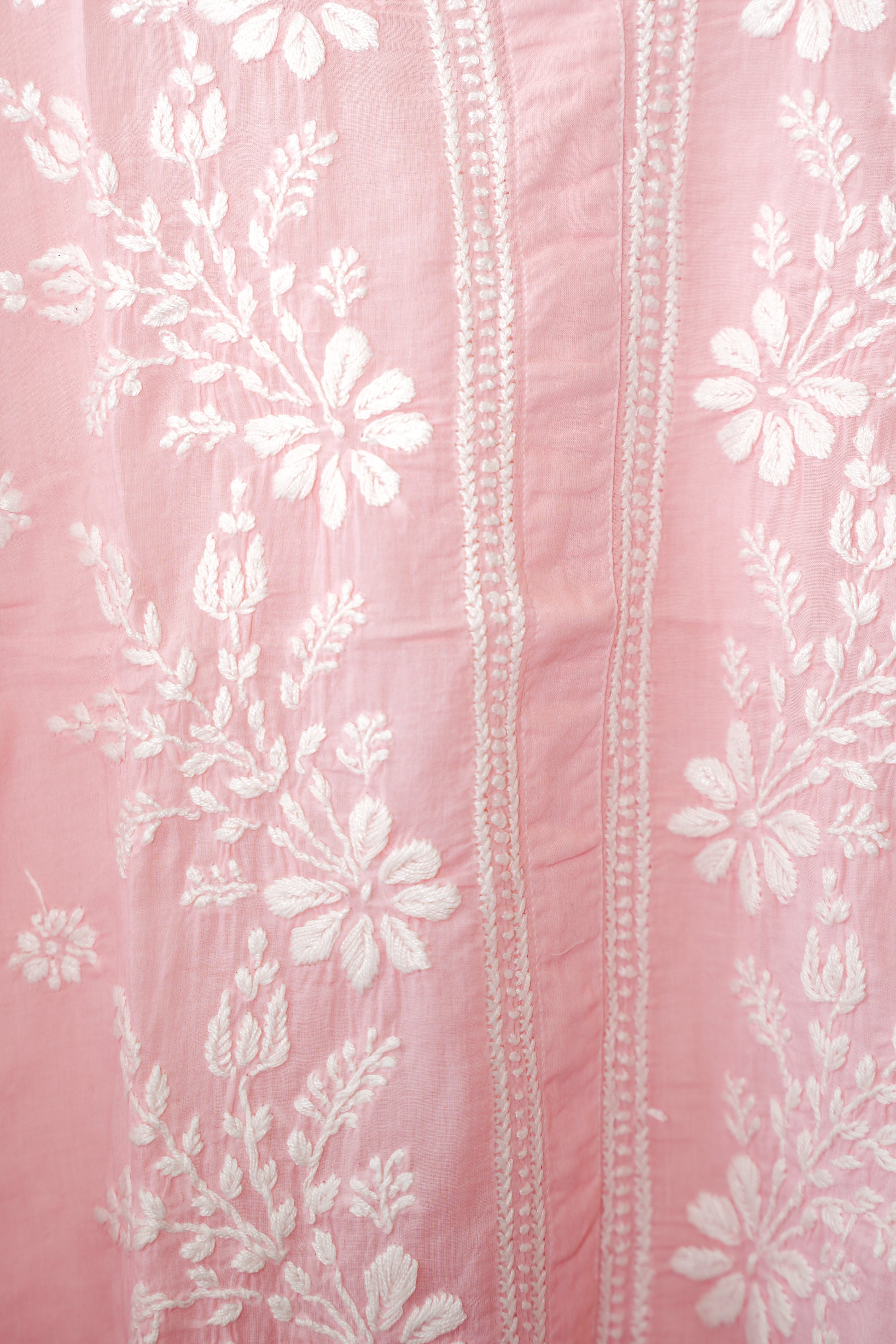 Chikankari Cotton Mandarin Top Light Pink