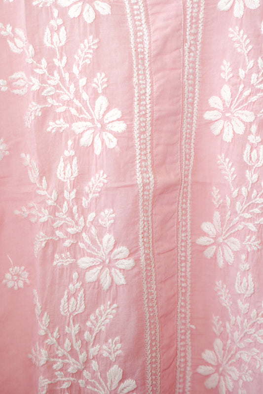 Chikankari Cotton Mandarin Top Light Pink