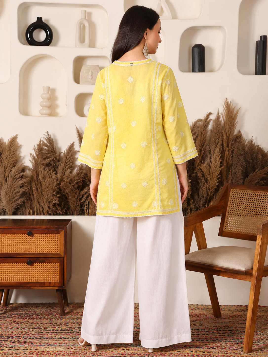 Raunaq Cotton Yellow Chikankari Kurta