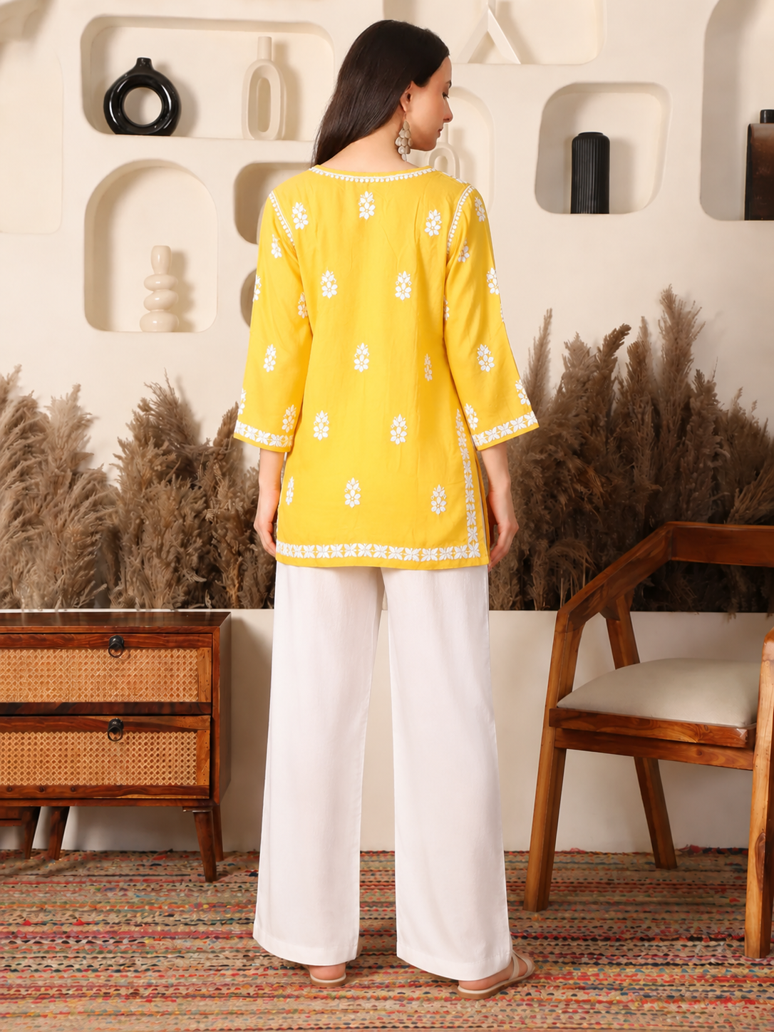 Ghaara Modal Yellow Chikankari Kurta