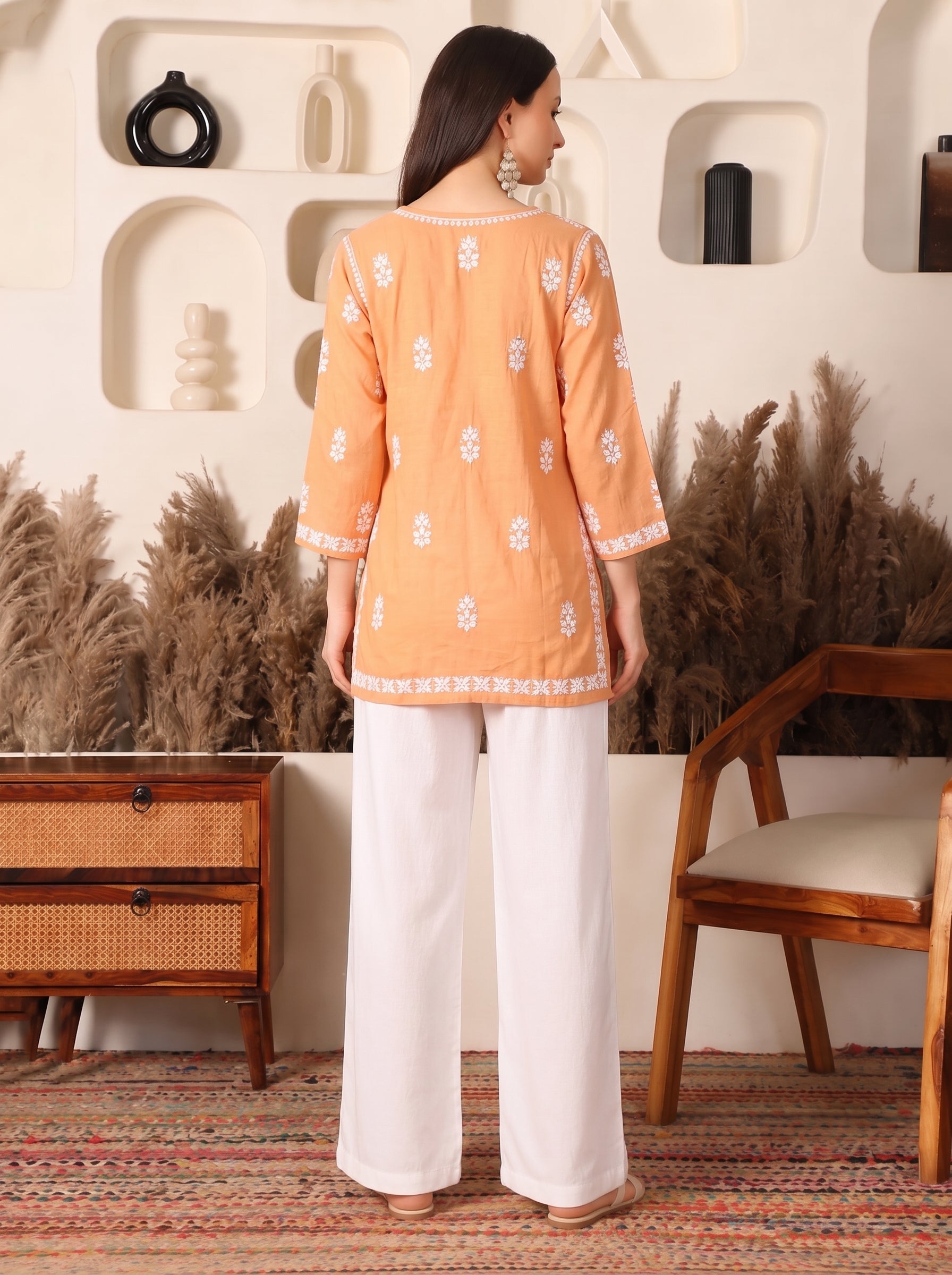 Ghaara Modal Peach Chikankari Kurta