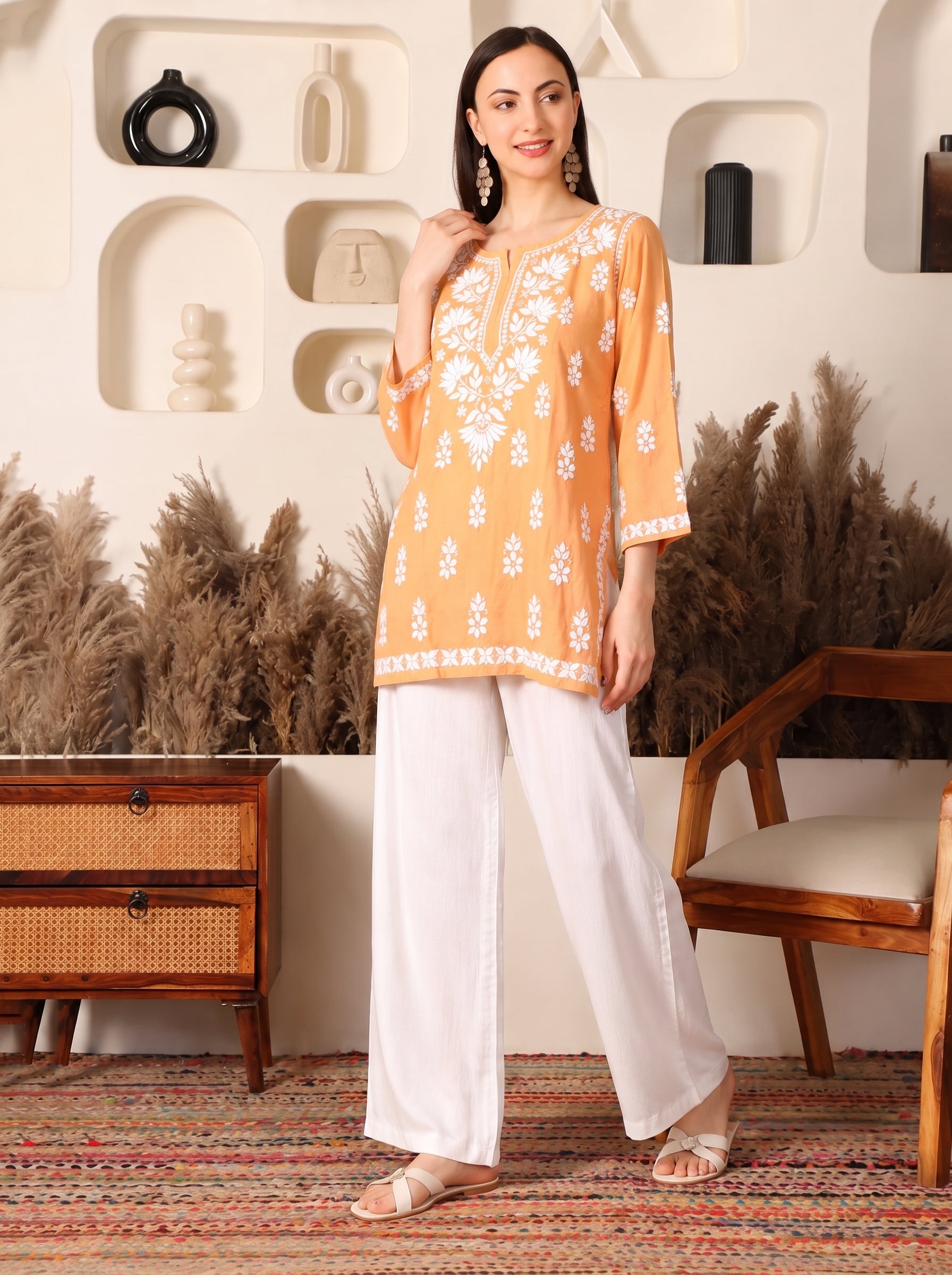 Ghaara Modal Peach Chikankari Kurta