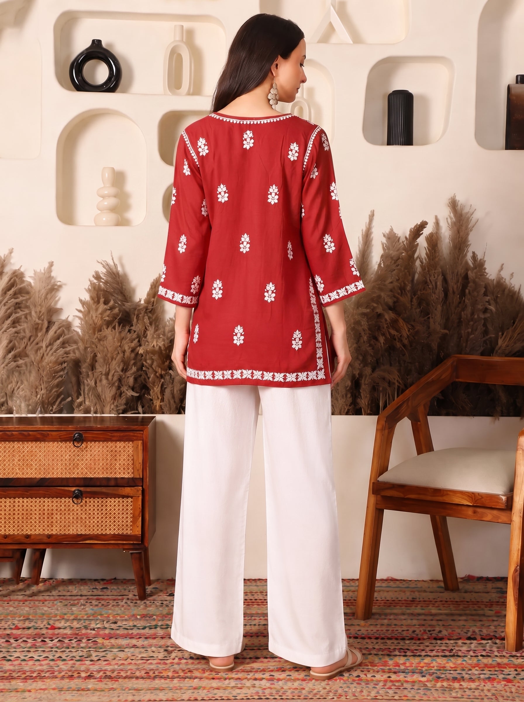 Ghaara Modal Red Chikankari Kurta